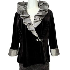 Whimsigoth  Velvet Jacket MP Rhinestone Clasp, Metallic Ruffle Fairy Grunge 90s